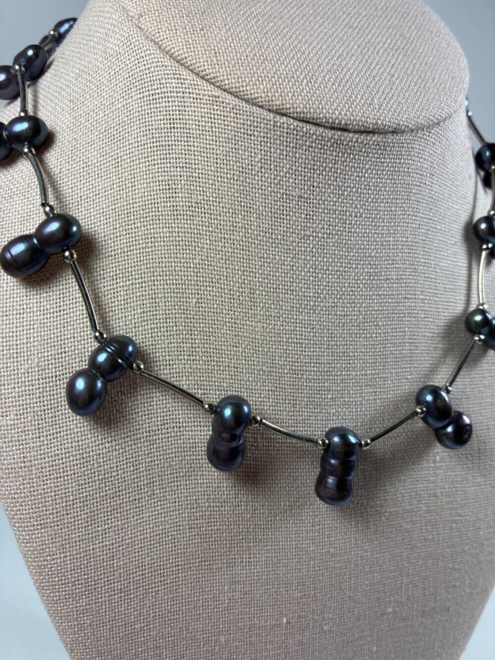 Vintage Black Freshwater Pearl Necklace Peacock Iridescent Baroque Pearls 16 Inc - Picture 3 of 7